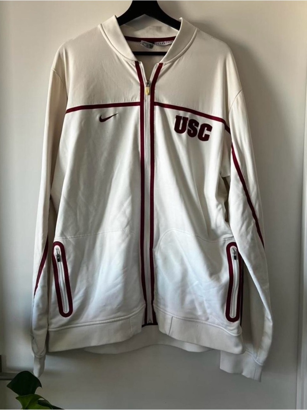 Nike White Track Jacket with Cardinal Accents and USC Logo